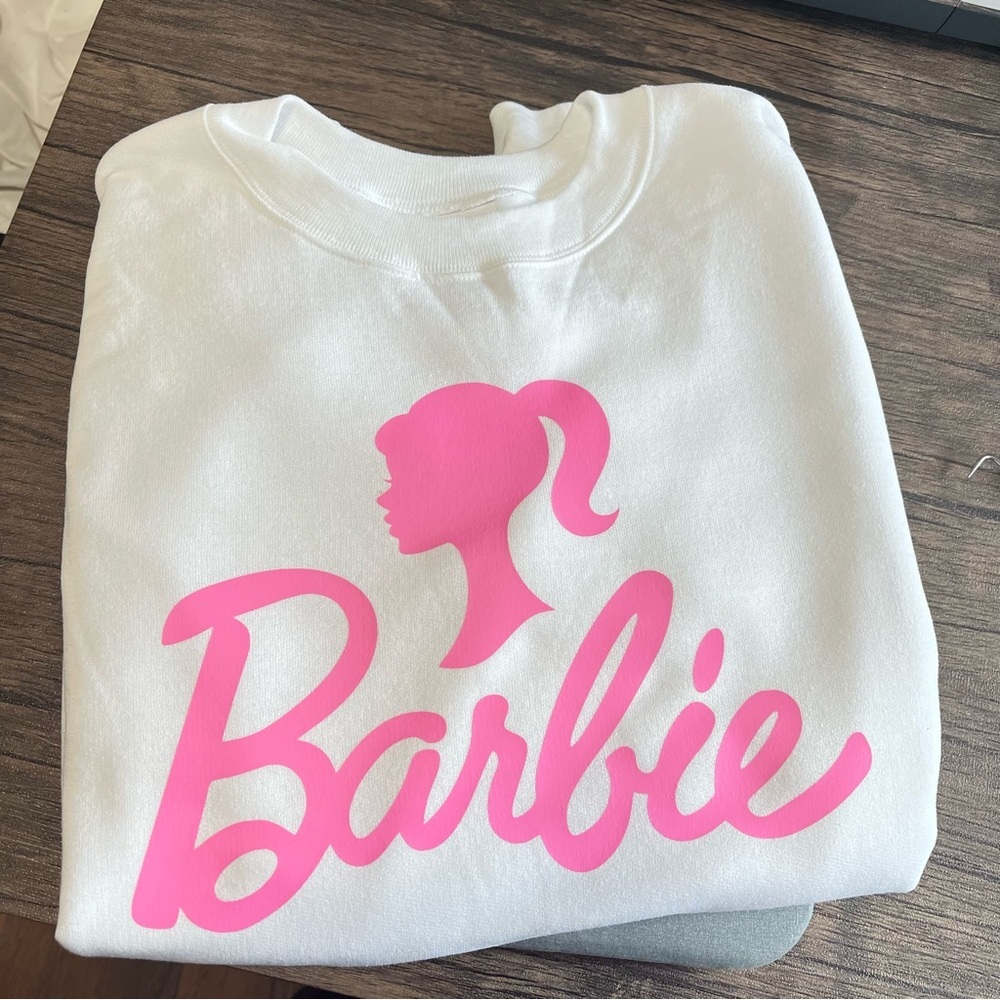 Barbie Inspired NEW white pink long sleeve crewneck sweater - Picture 3 of 4